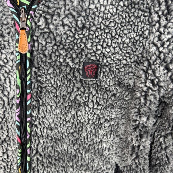 USA Palm Reversible sherpa & colorful funky art pattern jacket 90s style Size XS - Picture 8 of 15